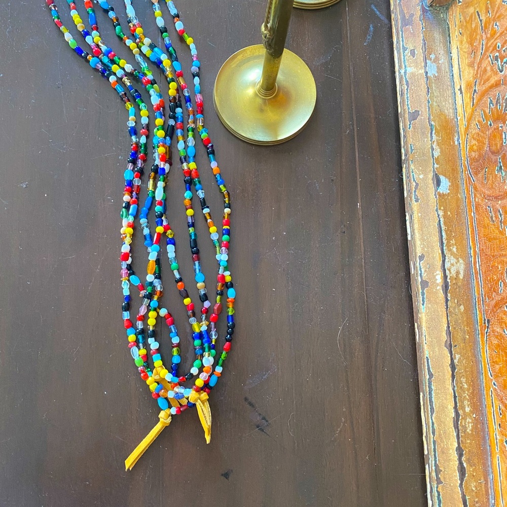 hand beaded upcycled glass boho necklace
